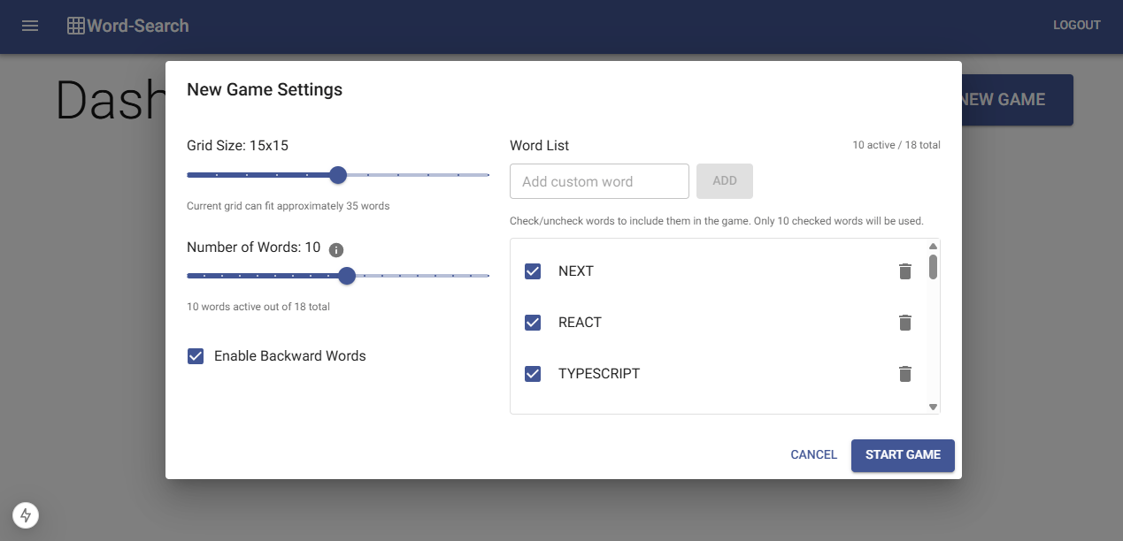 WordSeeky.com Dashboard